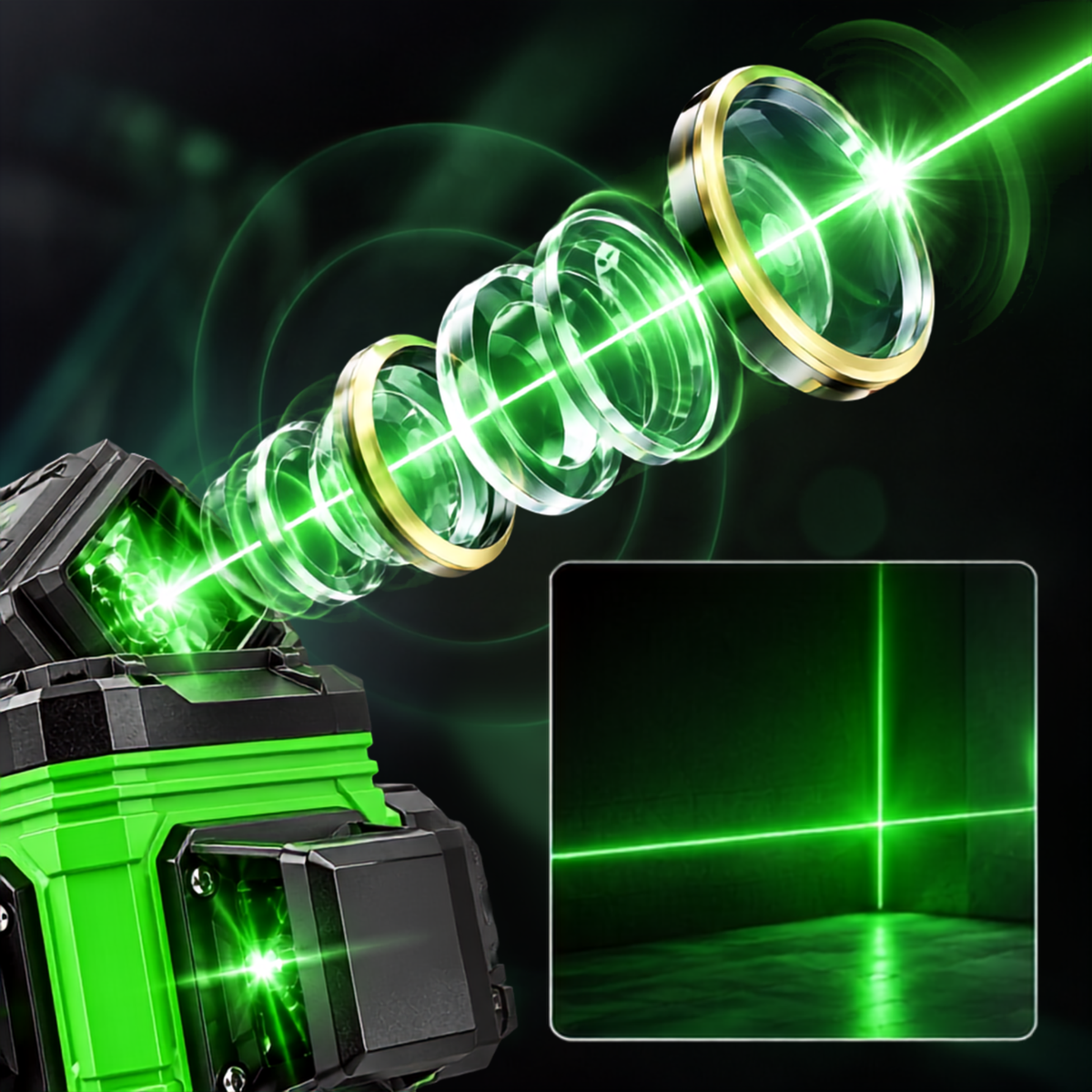 Laser Level Self Leveling with 4D Green Lines and Remote Control