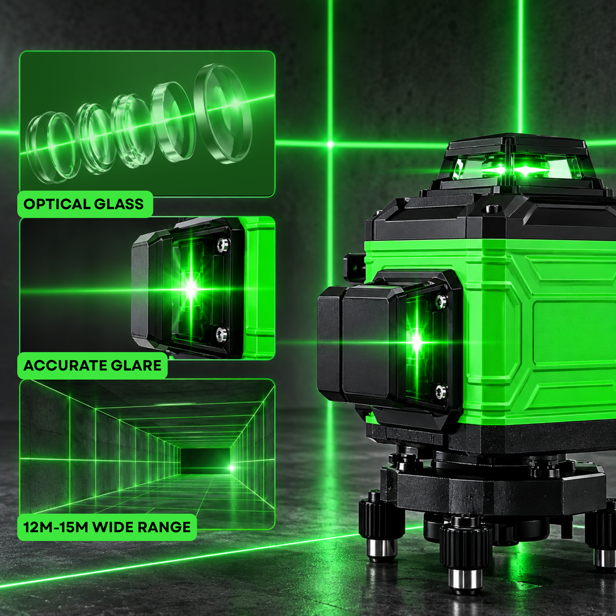 Laser Level Self Leveling with 4D Green Lines and Remote Control