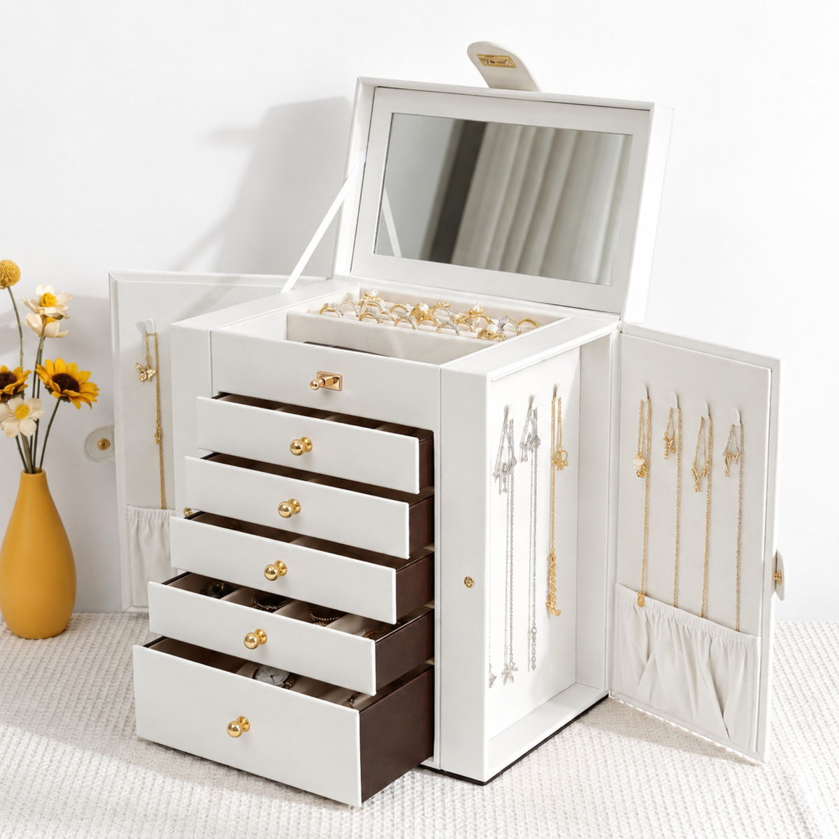 Jewelry Box for Women Large 6 Layer with Mirror and Necklace Organizer